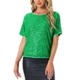 thumbnail image 1 of Camisa de lentejuelas INSPIRE CHIC para mujer, blusa brillante de manga dolman oversize, S verde, 1 of 5