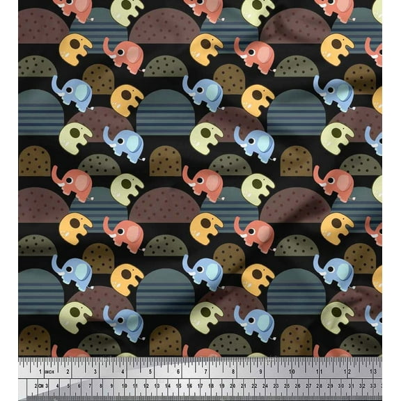 Soimoi Cotton Duck Fabric Cute Elephant Kids Decor Fabric Printed Yard 42 Inch Wide
