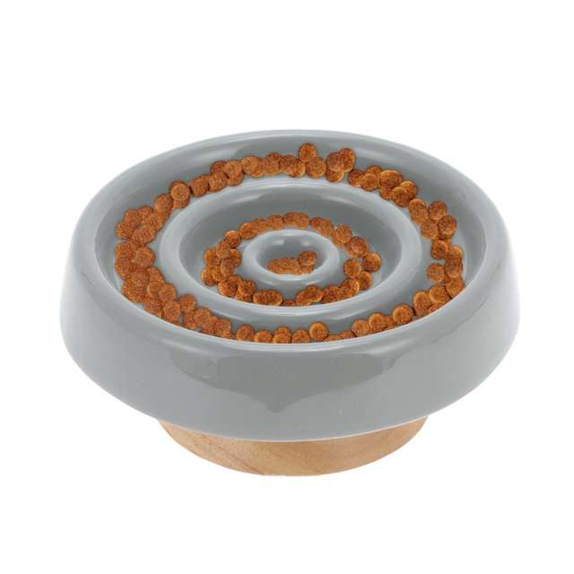 Cuencos para Perros de Alimentación Lenta Unique Bargains Cuencos para Perros con Base de Madera Cuenco de Alimentación Lenta de Cerámica para Hábitos Alimenticios Saludables Gris