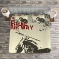 thumbnail image 3 of Ambesonne Grey Quilted Bedspread Set 3 Pcs, Adventure with Motorcycle, King Size, Charcoal Grey Maroon, 3 of 3