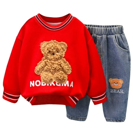 

Somenie Toddler Long Sleeve O-Neck Outfits Colothing Set Kids Sweater and Jeans for 1-5 Years，Sizes 3T