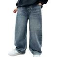 thumbnail image 2 of Boys' Pants Spring And Autumn Jeans Wide Leg Pants For Middle And Large Children New Straight Pants Boys' Pants Blue, 2 of 9