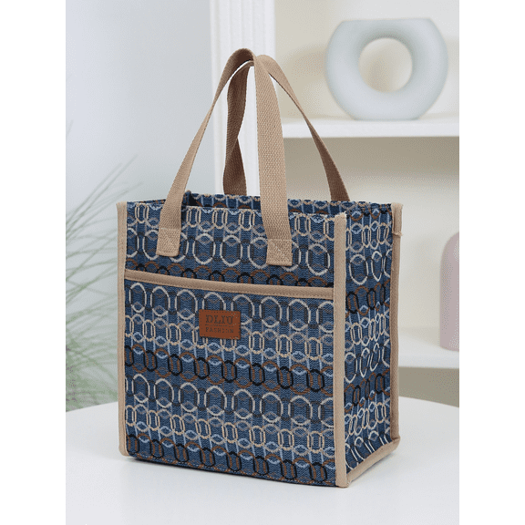 DLIU Women's Jacquard Floral Tote Handbag, Daily Work Portable Lunch Box Storage Bag Hand Carry Bag