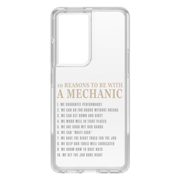 DistinctInk Clear Shockproof Hybrid Case for Galaxy S21 ULTRA 5G (6.8" Screen) - TPU Bumper Acrylic Back Tempered Glass Screen Protector - 10 Reasons to Be With a Mechanic