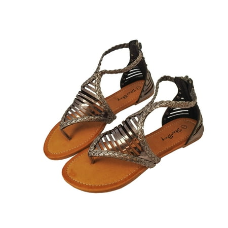

StarBay Women s Metallic Pewter Back Zipper Thong Flat Sandals