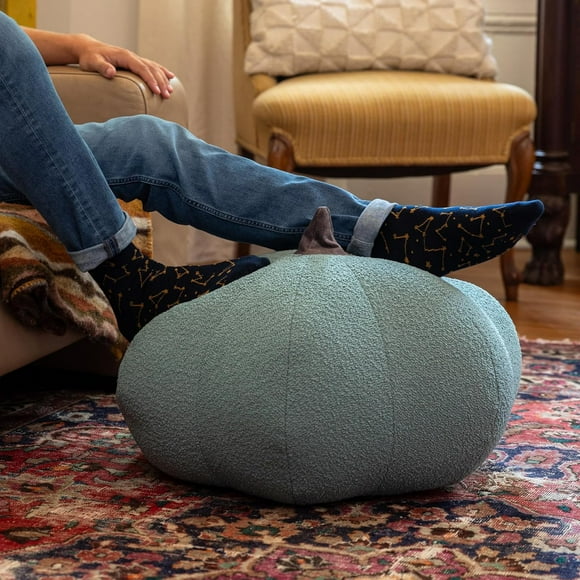 Pumpkin Pouf - Luxurious Ottoman for Fall & Décor - Boucle Green