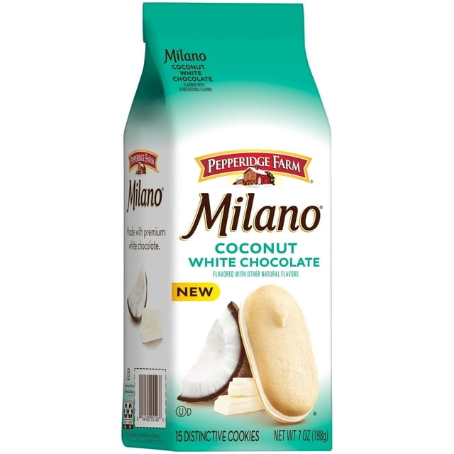 4Pack of Pepperidge Farm Milano White Chocolate Coconut Cookies, 7 oz – Crisp Sandwich Cookies with Tropical Flavor, With Olive Green Bowl  By ValueNest