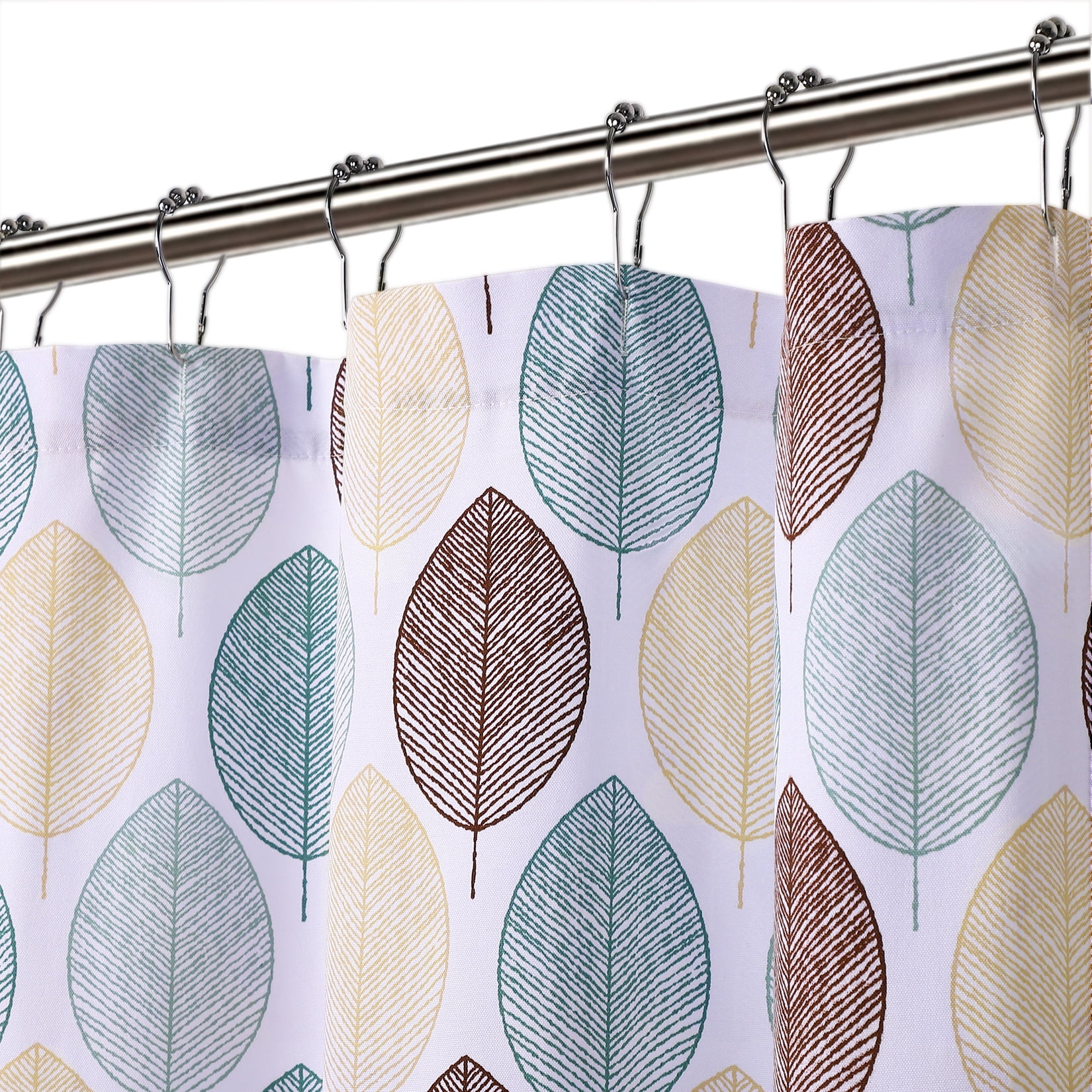 GlowSol Shower Curtain Decorative with Scandi Leaf Print Easy Care