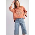 thumbnail image 4 of Plusashion Vibrant Grapefruit Floral Exposed Seam Top - Wide Sleeve Fashion Tee, 4 of 8
