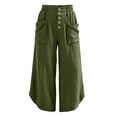 thumbnail image 4 of Oksale Boho Pants for Women Petite Pull On Cozy Cotton Pants with Pockets Elastic High Waist Summer Casual Pants Loose Wide Leg Trousers Army Green L, 4 of 7