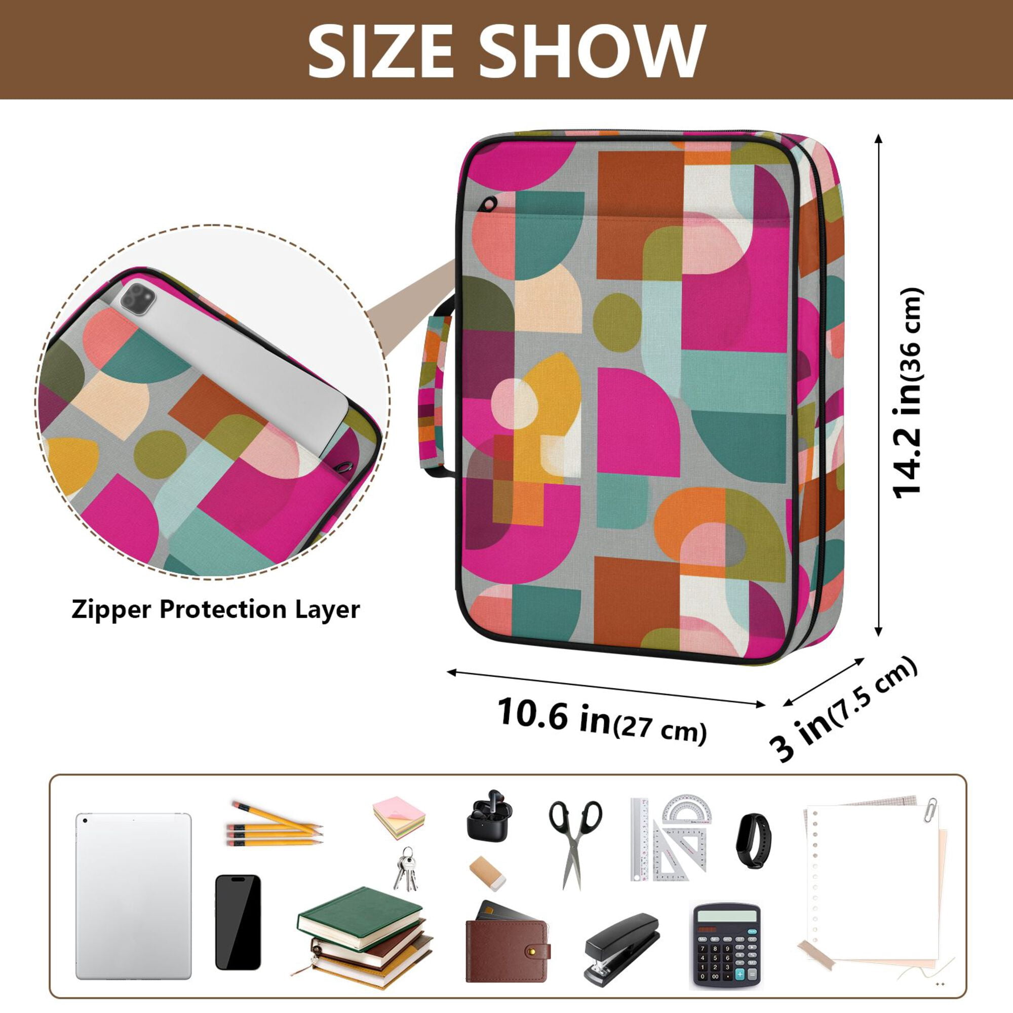 FORMRS Accordion File Folder A4 Size 7-Pocket Expanding Document Organizer Bag with 3 Ring Binder, Abstract Geometric Pattern