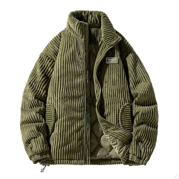 Daznico Mens Winter Jacket - Men's and Women's Autumn Winter Corduroy Collar Jacket Warm Casual Outerwear for Daily Wear -Winter Coats for Men,Color:Green,Size:XL