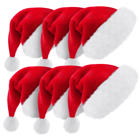 MoNiBloom 6Pcs Santa Hats Set for Adult Red Fluffy Christmas, Premium Plush Red Velvet for Party