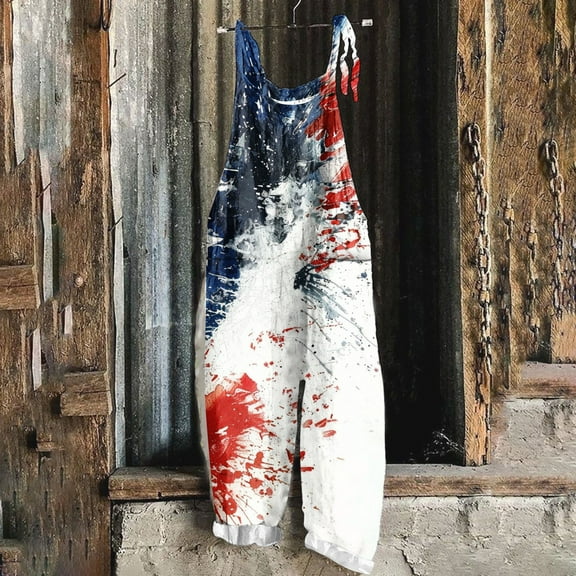 DDAPJ pyju 4th of July Romper for Women 2025 Sleeveless American Flag Jumpsuit Summer Casual Linen Overalls with Pockets Lighten Sales of The Day White M