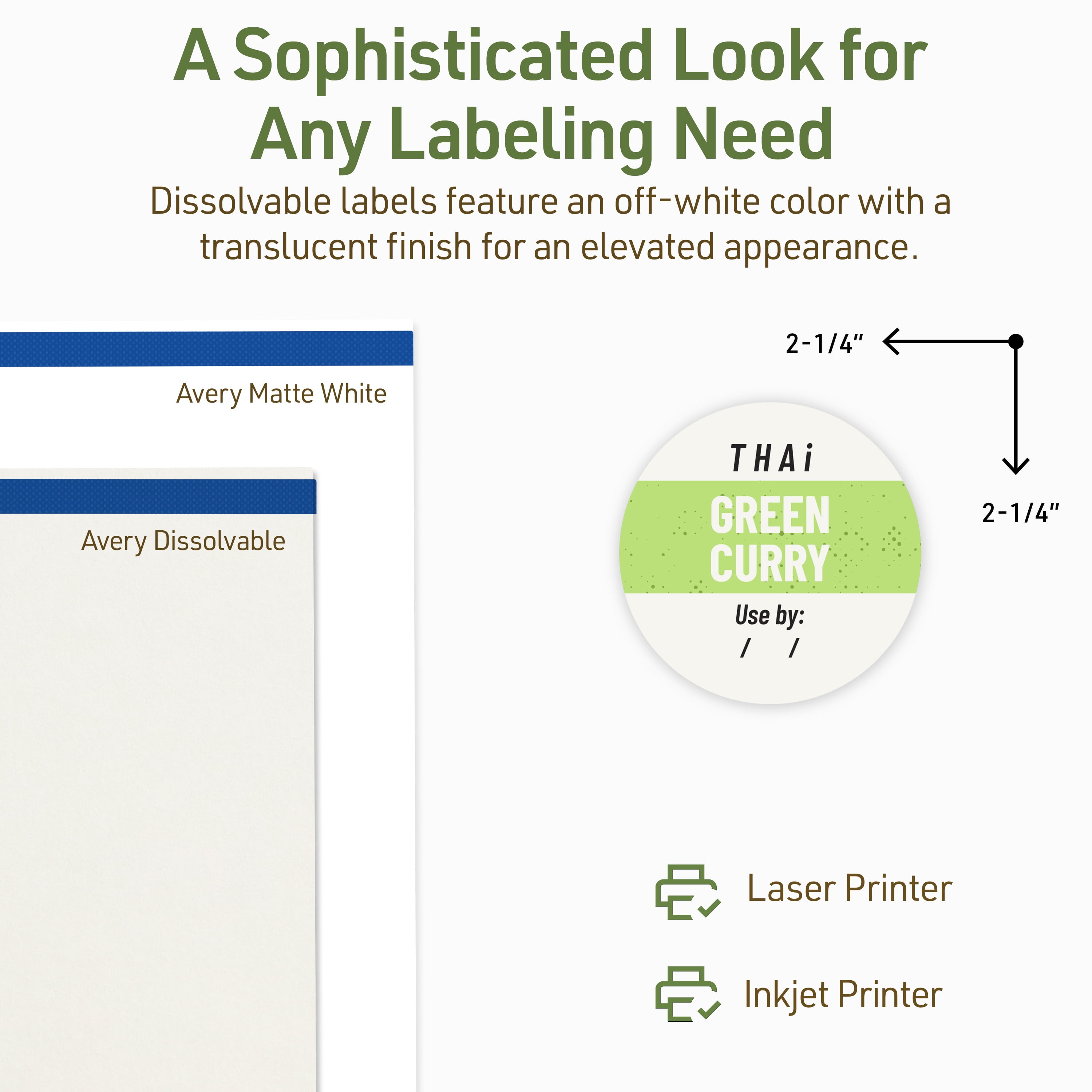 Avery Dissolvable Round Labels, 2.25" Diameter, 120 Labels