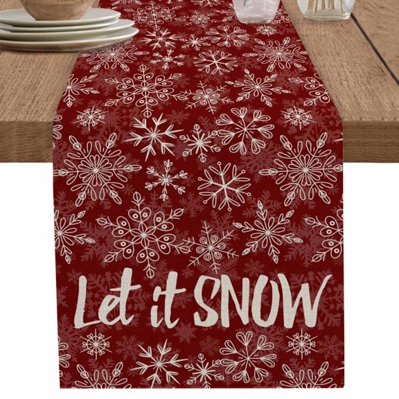 nqOlkjepod Christmas Snowflakes Table Runner 108 Inches Long Farmhouse Dress Scarves, Winter Xmas Flower Textured Red Dining Tablerunner for Coffee Table/Kitchen Island/Party Décor, 13" x 108"