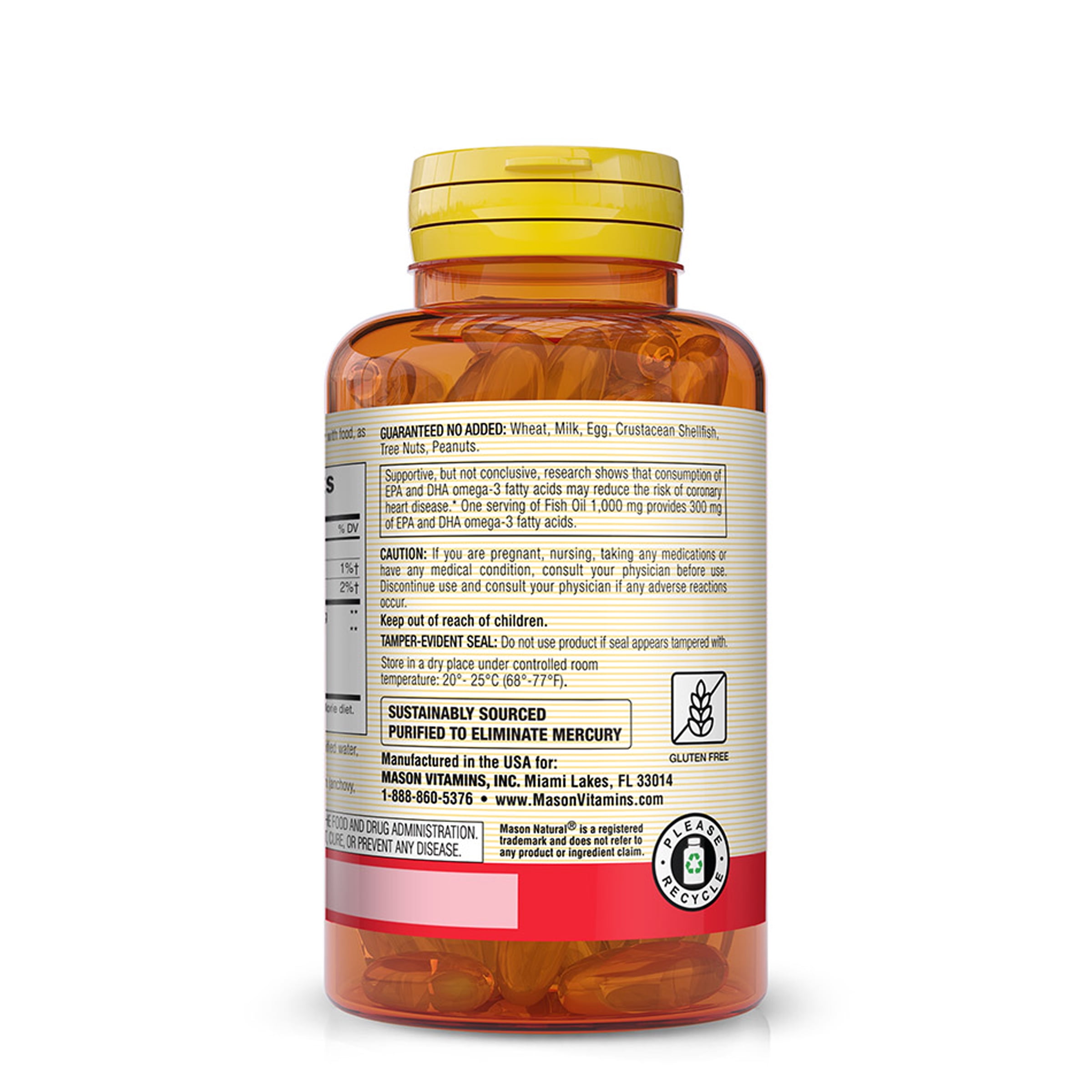 Mason Natural Fish Oil 1,000 mg, Healthy Heart Support, 200 Softgels