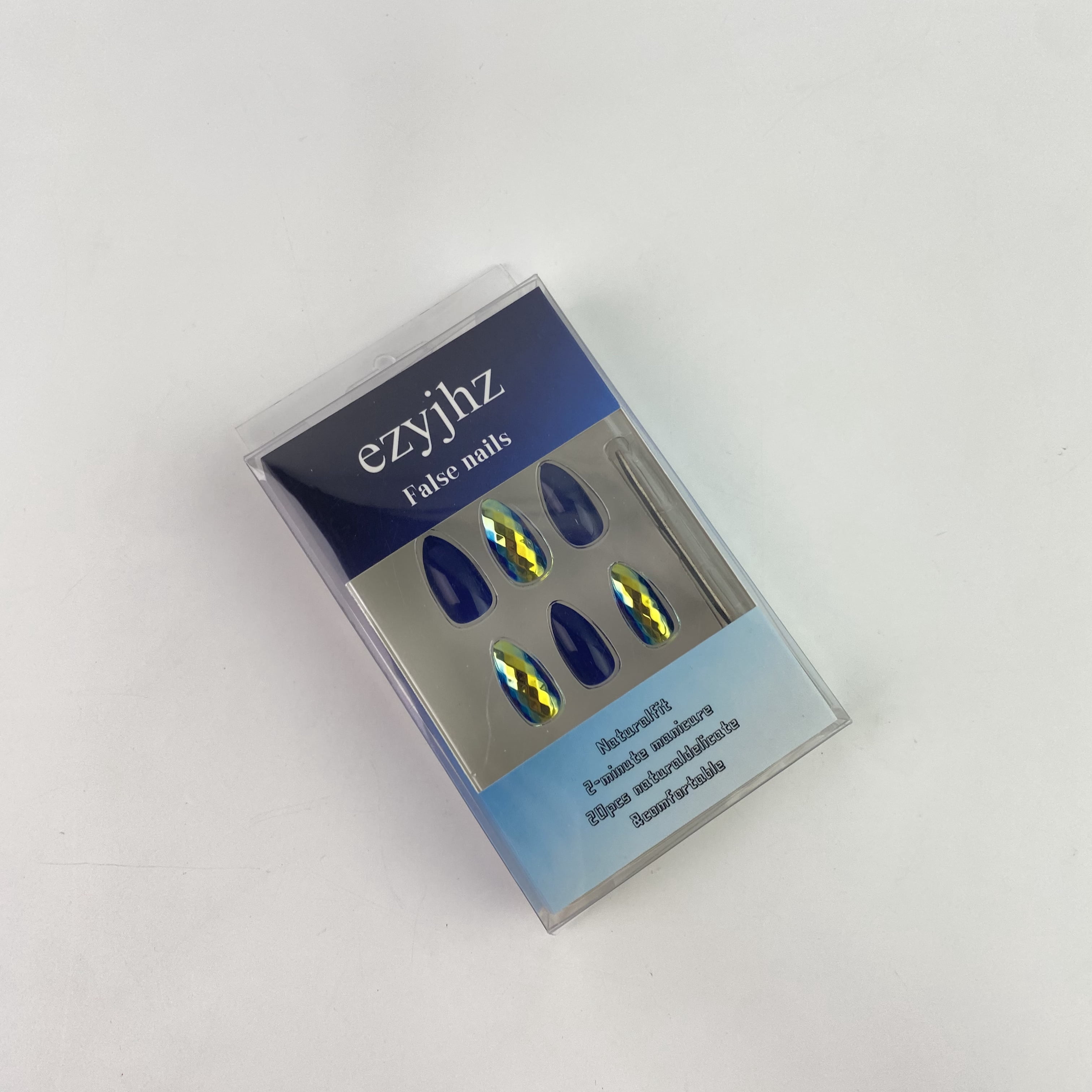 ezyjhz False nails,Blue Press on Nails Short Square Square Fake Nails Acrylic Solid Color Dark Blue False Nails Kits for Women Stick Glue on Nails 20 Pcs