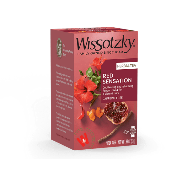 Wissotzky Red Sensation Tea Bags 20 Count Box (52g) - Caffeine-Free Herbal Infusion