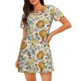 thumbnail image 1 of Easygdp Autumn Pumpkins Leaves Camisón de manga corta para mujer, informal, estampado, 1 of 6