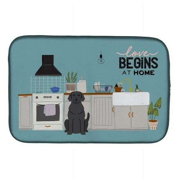 14 x 21 in. Black Labrador Kitchen Scene Dish Drying Mat