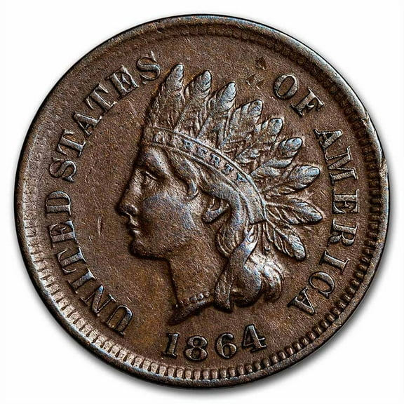1864 Indian Head Cent AU (L on Ribbon)