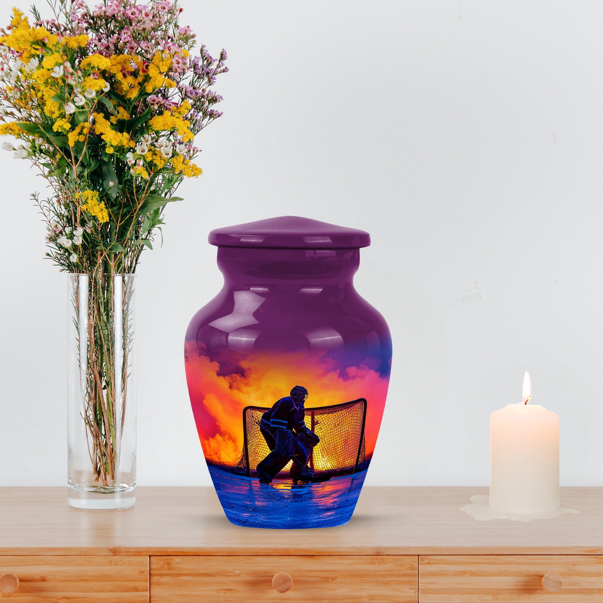 MUKTIVE Ice Hockey Mini Urns for Human Ashes, Purple Small Urn for Ashes for Women, Keepsake Urn for Mother& Father Burial Ash, Goalkeeper Urns for , Funeral, Burial & Memorial Settings