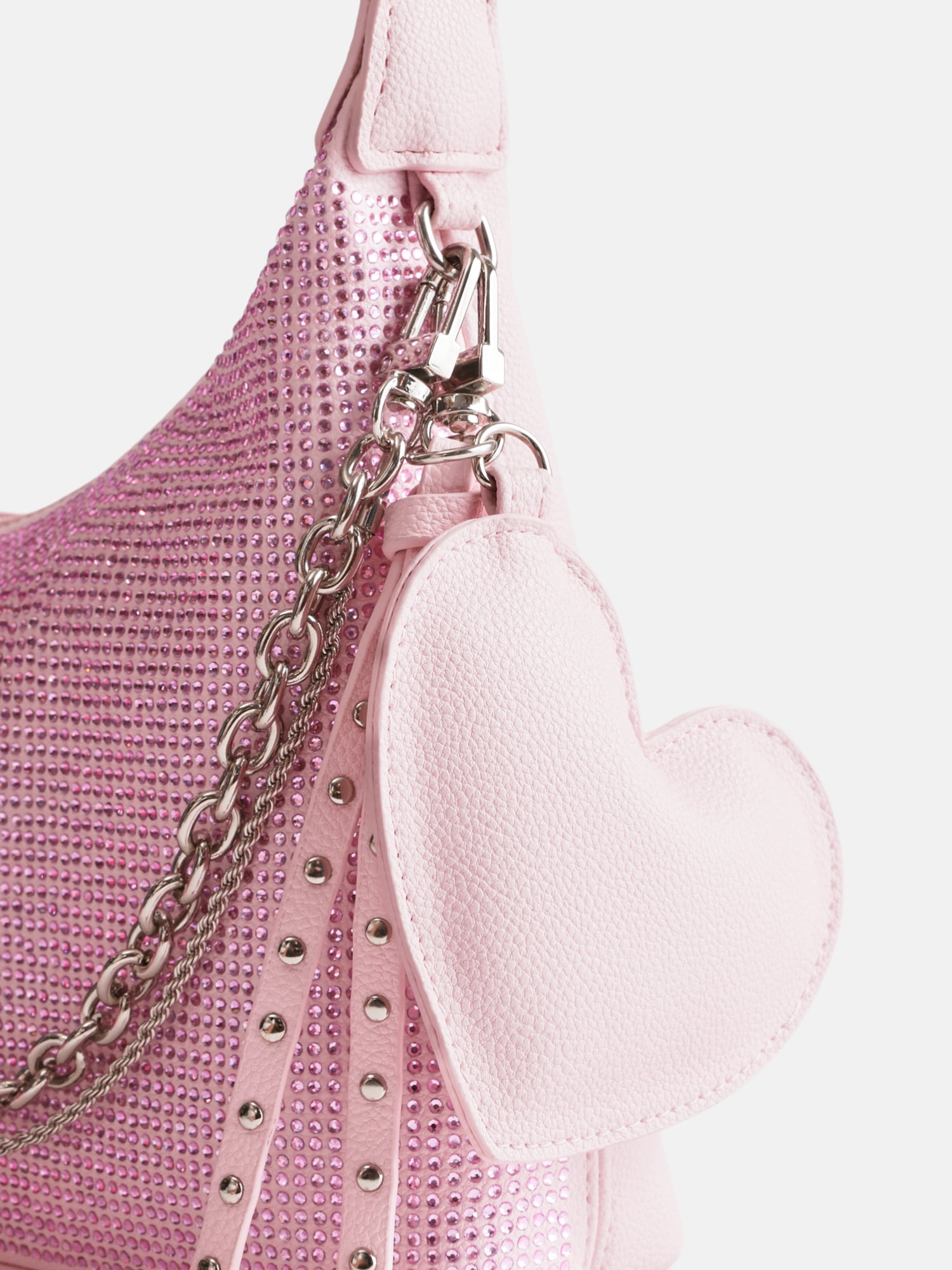 Madden NYC Women's Rhinestone Shoulder Bag with Heart Charm, Pink