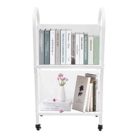 TFCFL 2-Tiers Rolling Book Cart Mobile Book Truck Library Book Storage Shelf Organizer W/ Handle & 4 Wheels