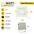 thumbnail image 3 of 4 Inch LED Square Slim Recessed Lights, 6 Pack, 11W, Ultra-Thin with Junction Box, 3 CCT, 600 Lumens, 3 of 6