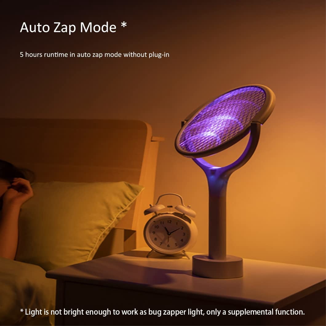 Rotating Head Electric Fly Swatter Racket Rechargeable Bug Zapper Racket Bug Zapper Indoor Fly Zapper Mosquito Zapper Flies Killer for Indoors, with a Telescopic Extension