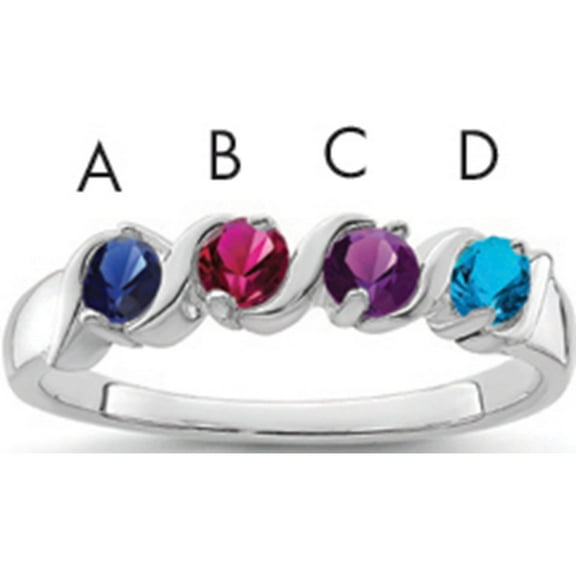 Sterling Silver Rhodium-Plated Synthetic 4 Stone Mother's Ring (Size 7) Made In United States xmr11/4ss