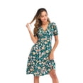 thumbnail image 3 of SWSMCLT Women's Ruched Spring Sundress Summer Floral Dress Short Sleeve Dresses V Neck Midi Holiday Boho Dinner Beach Green Medium, 3 of 4
