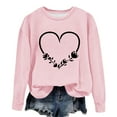 thumbnail image 4 of Women's Casual Crew Neck Graphic Sweatshirts Love Heart Print Long Sleeve Cute Tops Teens Girls Casual Spring T Shirts(Pink,XL), 4 of 5