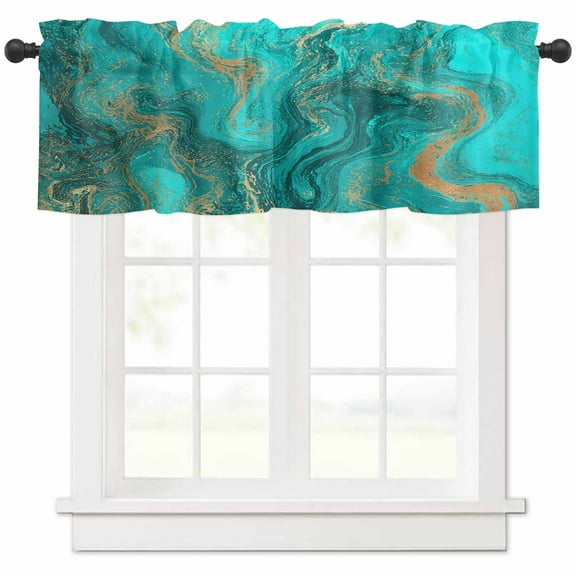 nqOlkjepod Turquoise Marble Farmhouse Short Window Curtain Valances, Farmhouse Modern Abstract Aesthetic Rod Pocket Kitchen Valances for Living Room Bedroom Bathroom Cafe, 1 Panel - 42" x 18"