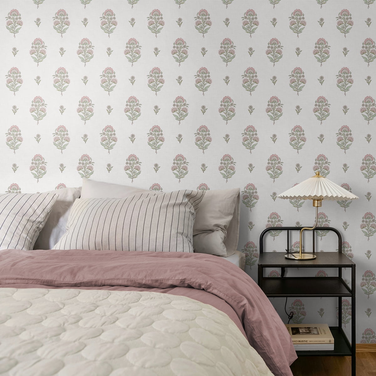 NextWall Blush & Basil Floral Spot Premium Matte Non-Woven Peel and Stick Wallpaper - 20.5 in. W x 18 ft. L Roll