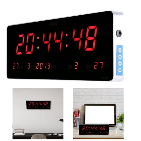 14.2 inch Modern LED Digital Wall Clock Aluminum Alloy Frame for Office Living Room Bedroom Hour Minute Second Display Silver-calendarandtemperature
