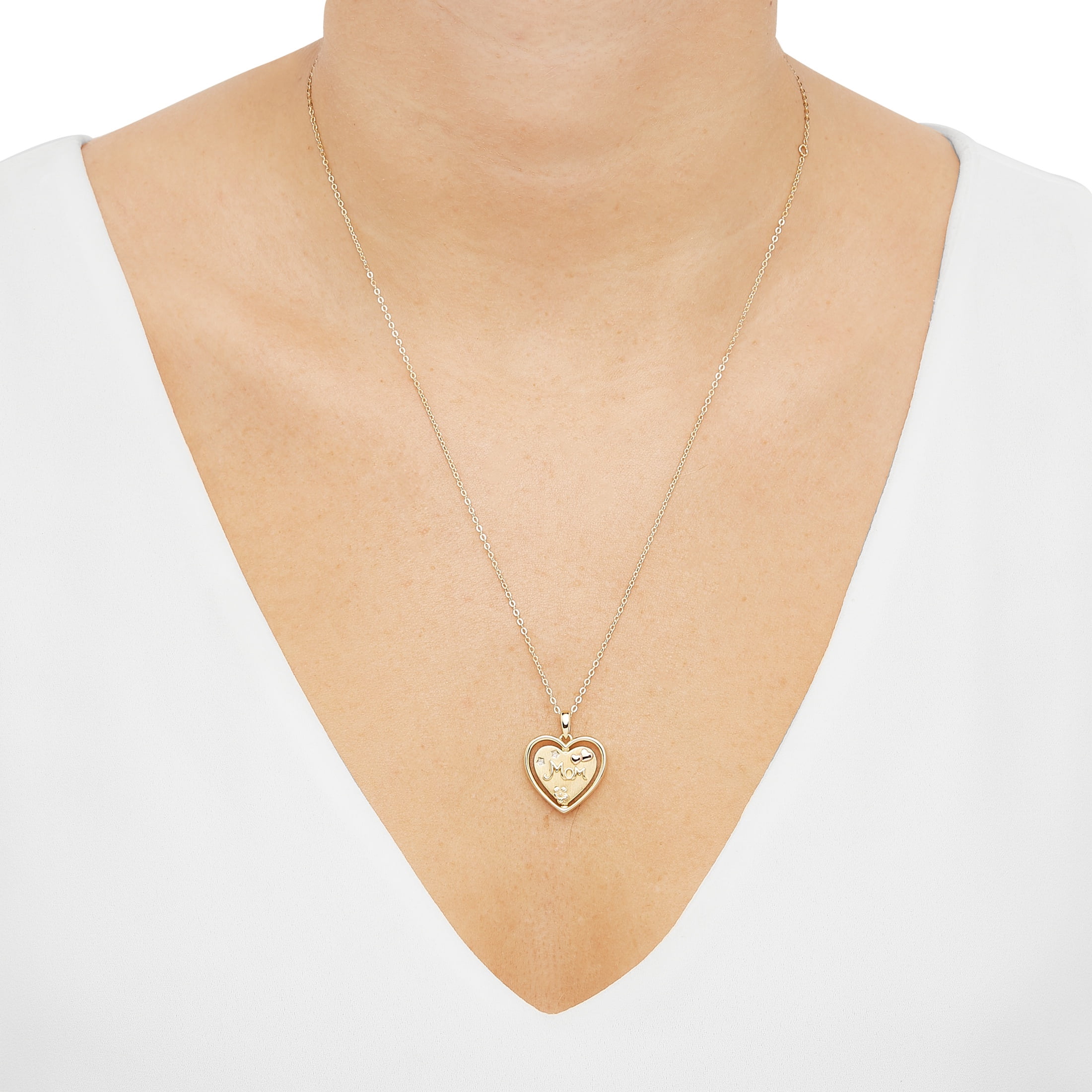 Brilliance Fine Jewelry Women's Sterling Silver 14KT Gold Plated Spinning "Mom" Heart Pendant Necklace, 20"