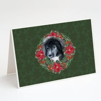 Newfoundland Puppy Poinsetta Wreath Greeting Cards and Envelopes Pack of 8