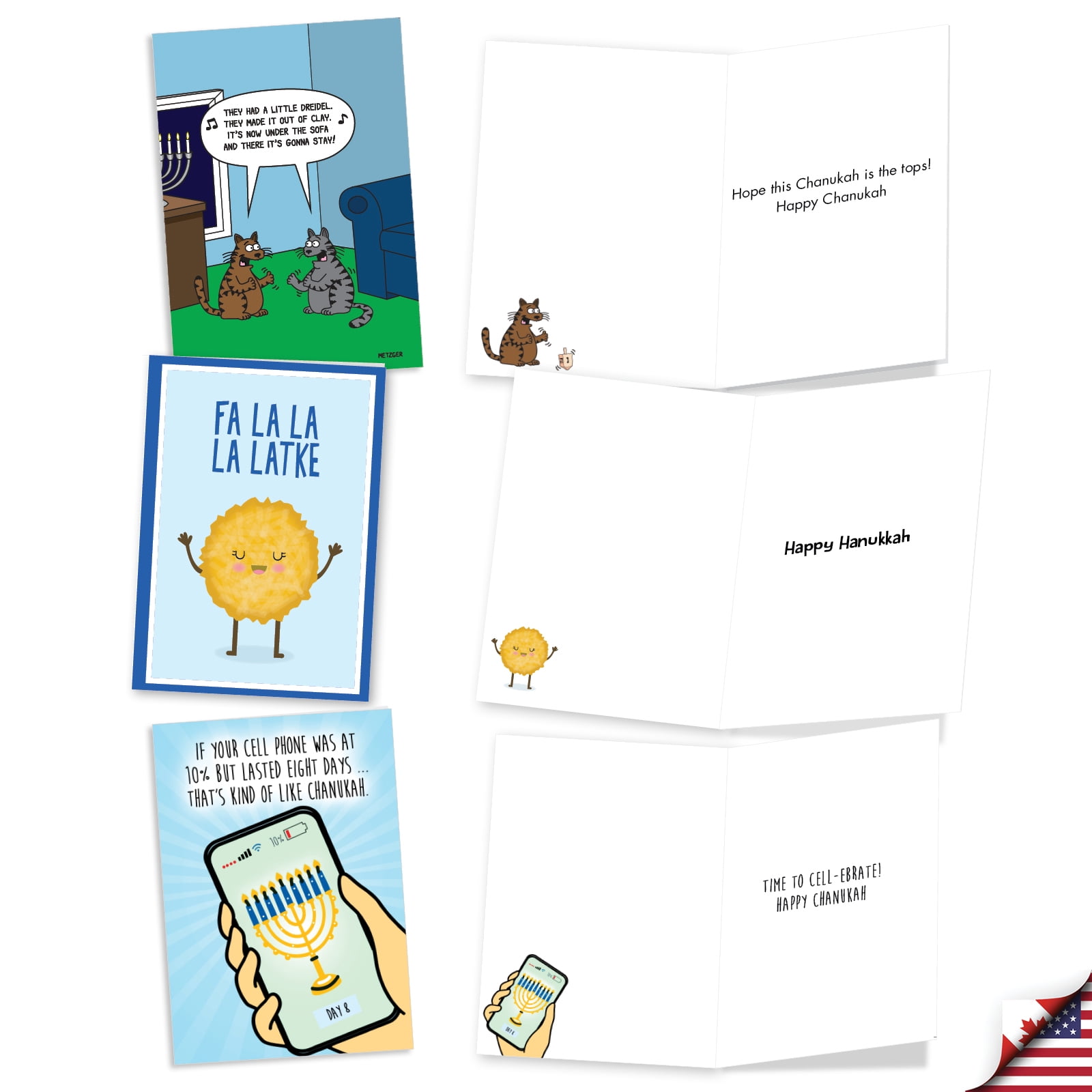 NobleWorks 20 Assorted set Funny Chanukah Greeting Cards w/5 x 7 Inch Envelopes (10 Designs, 2 Each) Jewish Holiday Cards Eight Humorous Nights AC8773HKG-B2x10