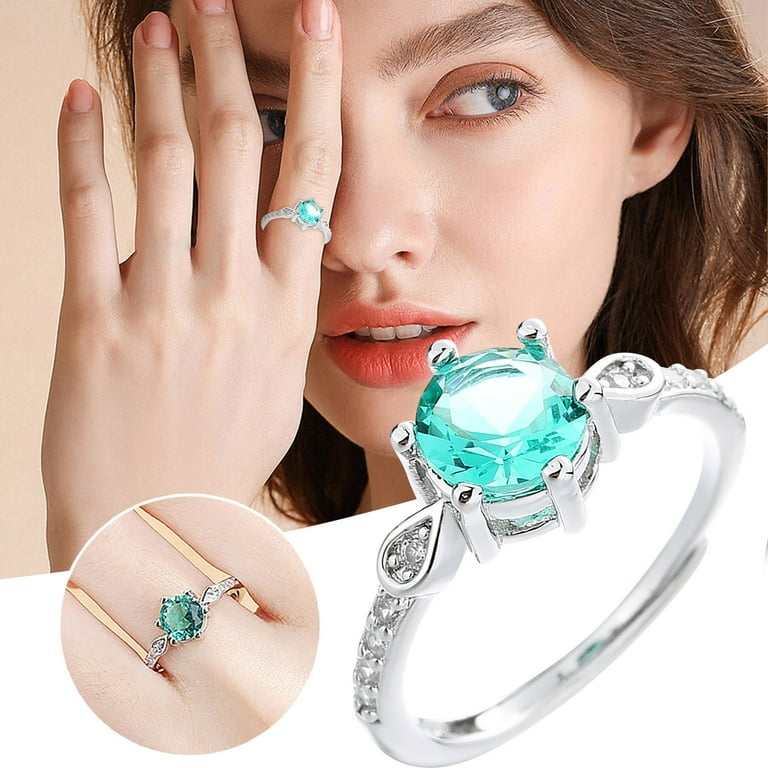 YUHAOTIN Rings Blue Teardrop Ring Diamonds for Women Fashion Jewelry  Popular Accessories Cute Gifts for Girlfriends Black Rings for Women 