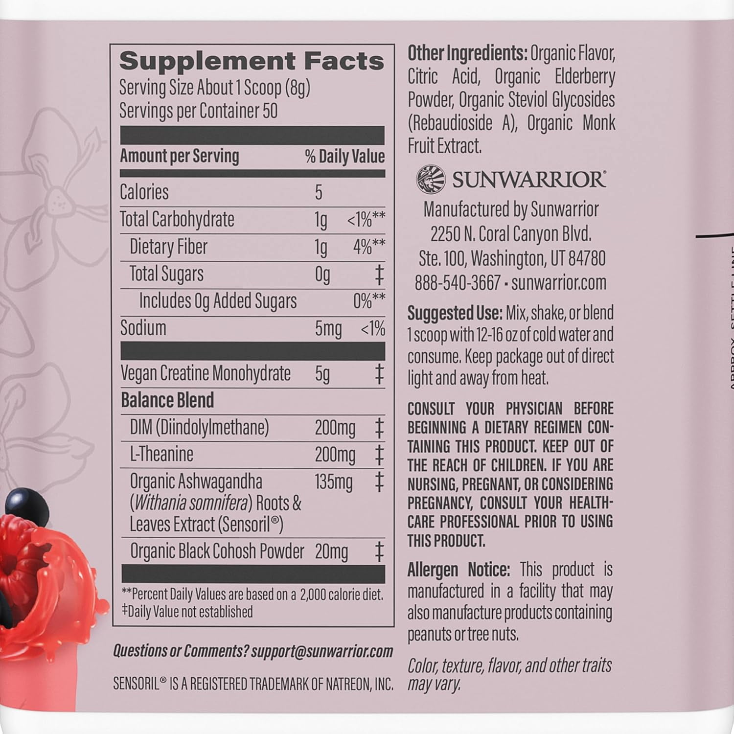 Sunwarrior Creatine Monohydrate Powder, Preworkout for Women, Vegan & Keto-Friendly, 14.1 oz