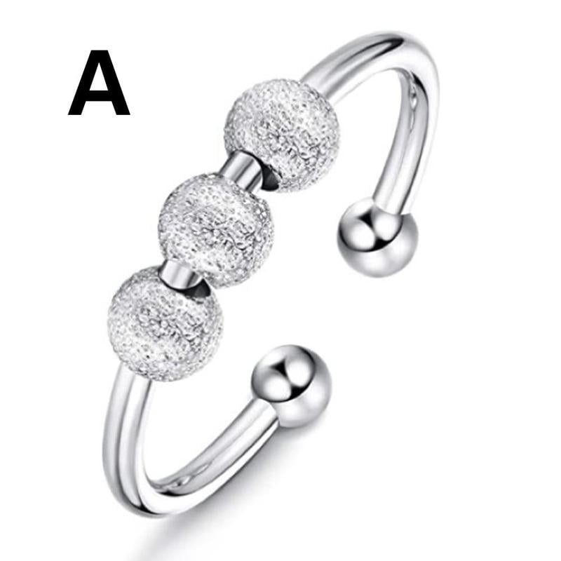 1pc New Fashion 925 Sterling Silver Fidget Beads Adjustable Ring