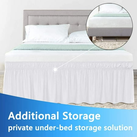 King White Bed Skirt Size 15 Inch Drop Elastic Dust Ruffles Three Side Easy Fit Wrap Around Ruffled California Cal Wrinkle Free Canada Bed Skirt Dust Ruffled California King, Wrap Around Bed Storage
