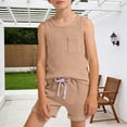 thumbnail image 2 of oqasdz Boys Summer Outfits Sleeveless Kids Solid Color Tank Tops and Drwastring Shorts with Pockets Athletic Sports Clothes Sets, 2 of 5