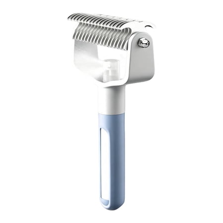 Double Sided Pet Grooming Comb For Dogs & Cats Deshedding Brush With Spray Design & Stainless Steel Teeth Undercoat Rake For Dematting Long Matted Fur (Blue)