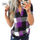 thumbnail image 1 of Qarigey Camisa de manga corta con cuello en V y estampado a cuadros para mujer Prendas para la parte del cuerpo Violeta 3XL Qarigey AP001851-38, 1 of 3