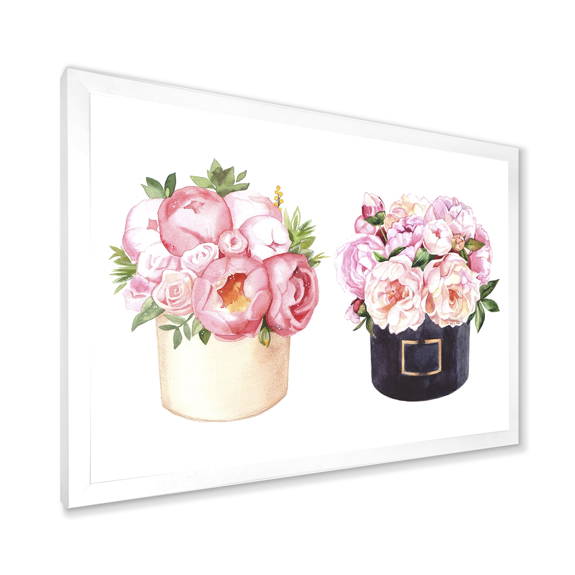 Designart 'Peonies and Rose With Flower Box' Farmhouse Framed Art Print