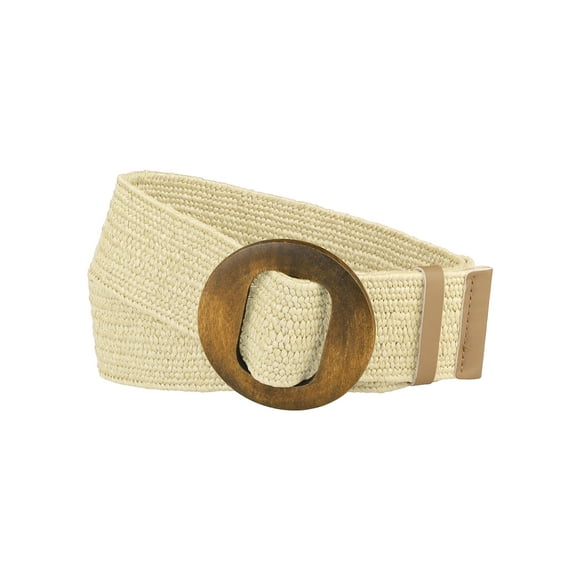 Cinturones de tejido elástico para mujeres INSPIRE CHIC, hebilla de madera de ratán de paja, cinturón ancho elástico para vestido beige 23.62-33.46