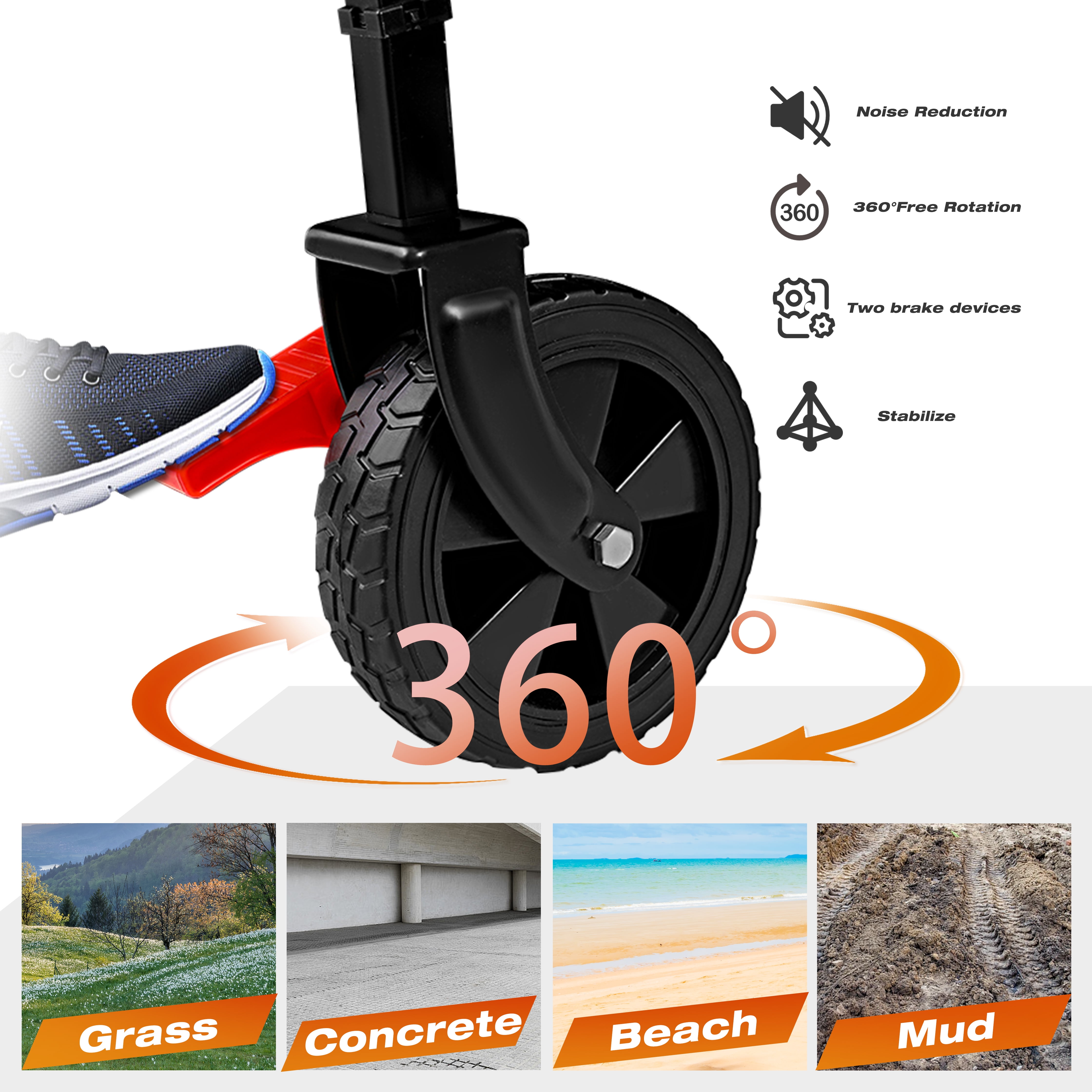 MAYEERTY Mini Folding Wagon Cart, 150LBS Brake, 600D Oxford Steel Frame, Black-Orange for Garden Beach Shopping